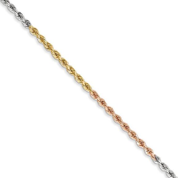 1.8mm 14k Tri-Color Gold Diamond Cut Solid Rope Chain Necklace, 18 In. - Picture 1 of 8